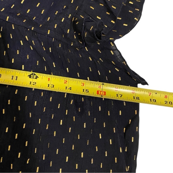 Nanette Lepore Navy Blue and Gold Ruffled Split Neck Collar Blouse Size Small - Picture 6 of 8